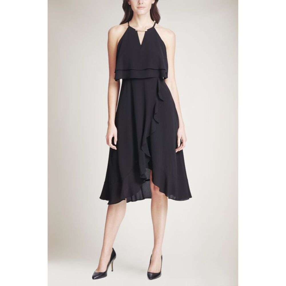 KENSIE DRESSES Womens Hi-Lo Midi Dress Black Sleeveless Cocktail Juniors 4